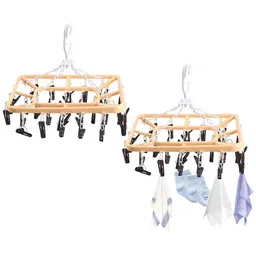Kuber Industries 2 Pcs Plastic 360 Rotating Hangers for Drying Clothes32 Clips-12