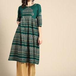 Suha Ethnic Motifs Printed Pleated Round Neck Anarkali Kurta-image-89