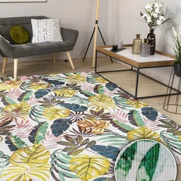 Kaleen India Yellow Floral Anti-Skid Polyester Carpet-image-21