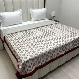 Pure Decor Maroon & White Floral AC Room Double Bed Dohar-image-63