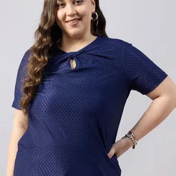 Orchid Blues Polka Dot Keyhole Neck Top-image-72