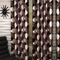 BELLA TRUE Brown & White 4 Pieces Geometric Printed Eyelet Fitted Door Curtains-15