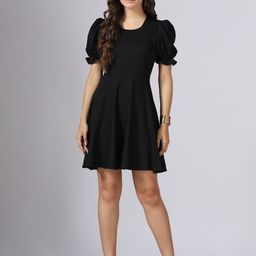 DressBerry Women Puff Sleeve Fit and Flare Dress-image-17