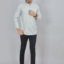 Anouk Rustic Men Checked Thread Work Handloom Pathani Kurta-picture-21