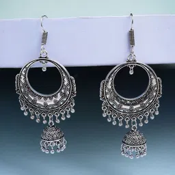 Anouk German Silver-Plated Oxidised Dome Shaped Jhumkas-image-80