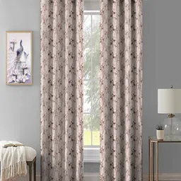 Aura Coffee Brown & White 2 Pieces Floral Printed Long Door Curtains-picture-20