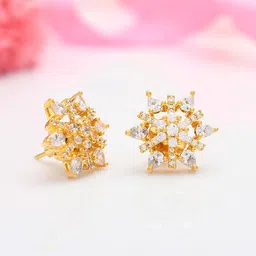 Voylla Gold Plated American Diamond Contemporary Sparkling Elegance Starburst Studs image 1