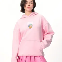 Bonkers Corner Women Embroidered Patrick Cupcake Pink Hoodie-image-71