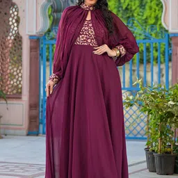 AKS Couture Women Shoulder Straps Embellished Ethnic Maxi Dresses With Jacket-image-44
