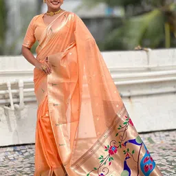 ELITE WEAVES Woven Design Zari Organza Paithani Saree-picture-56