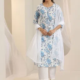 Libas Floral Printed Round Neck Gotta Patti Kurta With Trousers & Dupatta-image-71