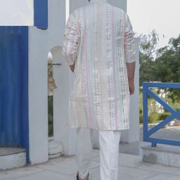 Stuffie Land Men Embroidered Regular Sequinned Dupion Silk Kurta with Pyjamas image 2