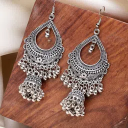 Sangria Women's Silver-Plated German Oxidized Jhumka Earrings-7