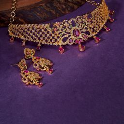 Opal Touch Women Gold-Plated Cubic Zirconia Stone Studded Jewellery Set-95