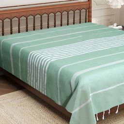 Aura Green & White Striped 210 TC Cotton King Bedsheet 2.29 m x 2.54 m-image-54