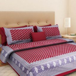 Aura Maroon and white Printed 144 TC Queen Bedsheet Set- 2.10 m X 2.30 m-image-99