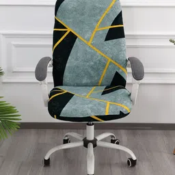HOKIPO Blue & Black Geonetric Printed Stretchable Chair Cover-picture-56