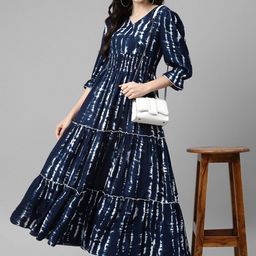 Femvy Abstract Printed V-Neck Fit and Flare Maxi Dress-picture-34