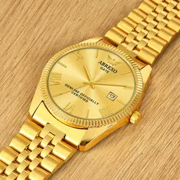 Abrexo Men Stainless Steel Straps Round Reset Time Analogue Watch Abx7777-Golden Rolex-image-92