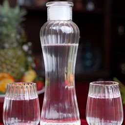 Aura Transparent Set Of Bottle And 2 Ribbed Glass Set image 3