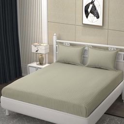 Bromwick Green Striped 250 TC King Bedsheet with 2 Pillow Covers-image-22