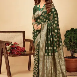 HERE&NOW Woven Design Zari Silk Blend Banarasi Saree-picture-26
