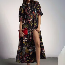 DressBerry Women Floral Printed Mandarin Collar Party A-Line Dress-image-97
