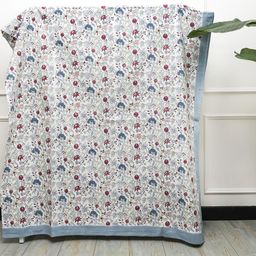 MuddnMe White & Blue Floral Queen Bedsheet with 2 Pillow Covers-image-63