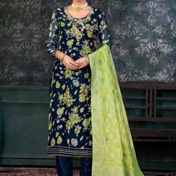 SHADOW & SAININGFloral Embroidered Beads & Stones Organza Unstitched Dress Material-image-60