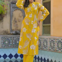 AUTUMN LANE Yutika Amber Floral Printed Pure Cotton Kurta With Palazzo-17