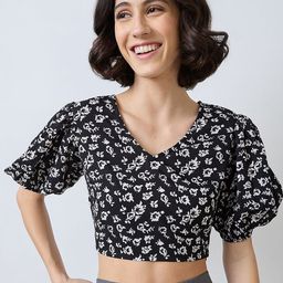 SZN Floral Print Flared Sleeve Crop Top-image-99