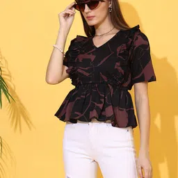 De La Moda Women Abstract Printed Peplum Top-picture-13