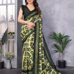Ambuja International Checked Saree With Blouse Piece-image-27