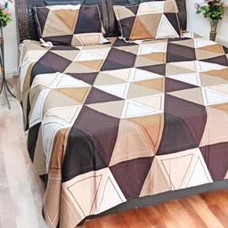 V.R.ENTERPRISES Beige & Brown Geometric 300 TC King Bedsheet with 2 Pillow Covers-image-6