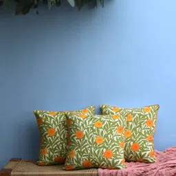 Abolee Homes Green & Orange Set of 3 Floral Square Cushion Covers-25