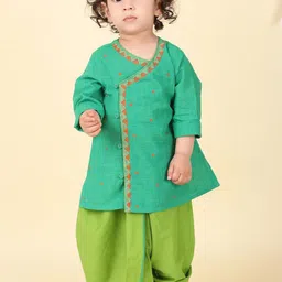 Fabindia Boys Ethnic Motifs Embroidered V Neck Pure Cotton Kurta With Dhoti Pants-image-11