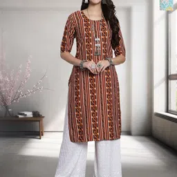 HERE&NOW Selection Of 2 Geometric Printed Round Neck Straight Kurtas-image-81