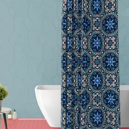ArtzFolio Blue & Grey Ethnic Motifs Printed Waterproof Shower Curtain-31