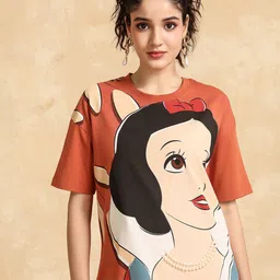 Kazo Women Snow White Graphic Printed Round Neck Cotton Relaxed Fit T-shirt-29