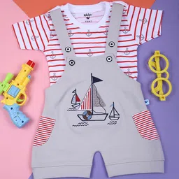 V-Mart Infant Boys Striped Cotton Coordinated Set Dungaree-image-66