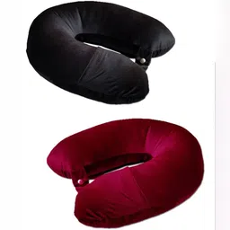 ANA Maroon Set of 2 Fibre Filled Faux Velvet Breathable Travel Pillow-picture-9