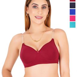 Liigne Women Pack of 5 Full Coverage Lightly Padded Non-Wired T-shirt Bra-picture-35