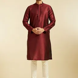 Diwas by Manyavar Geometric Woven Design Thread Work Mandarin Collar Straight Kurta-image-36
