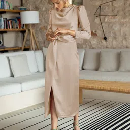 HERE&NOW Women Cowl Neck Fit and Flare Maxi Dress-image-88