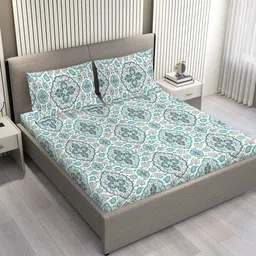 Layers Blue & White Ethnic Motifs 144 TC Queen Bedsheet with 2 Pillow Covers-image-12