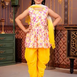 Sangria Girls Embroidered Sleeveless A-Line Kurta With Dhoti And Dupatta-picture-16