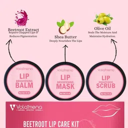 Volamena Set Of 3  Beetroot Lip Balm Lip Mask Lip Scrub Care Kit-10ml Each-57