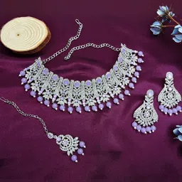 VATSALYA creation Alloy Gold- plated Purple Jewellery Set-image-58