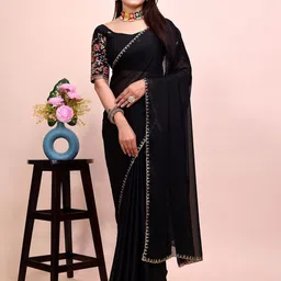K 5 Fashion Women Embroidered Pure Chiffon Saree-picture-24