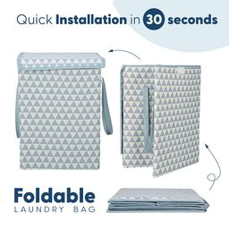 Kuber Industries 3-Pcs Grey & White Striped Foldable Triangular Laundry Bag With Lid image 3